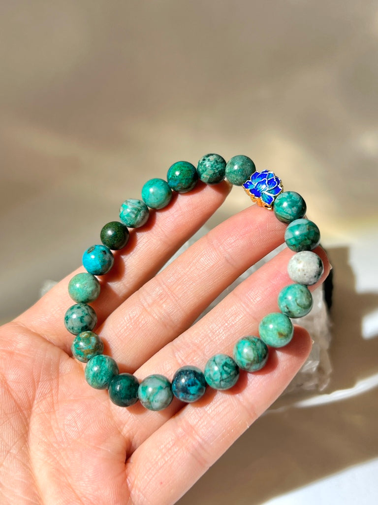 鳳凰石手鏈Chrysocolla 8MM｜喉輪心輪・情緒平衡・溝通表達・景泰藍
