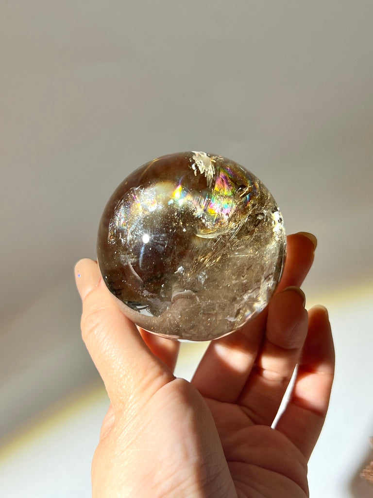 黃金茶晶球 招財茶晶球 黃晶球 招財 阿賽石 晶球 彩虹球