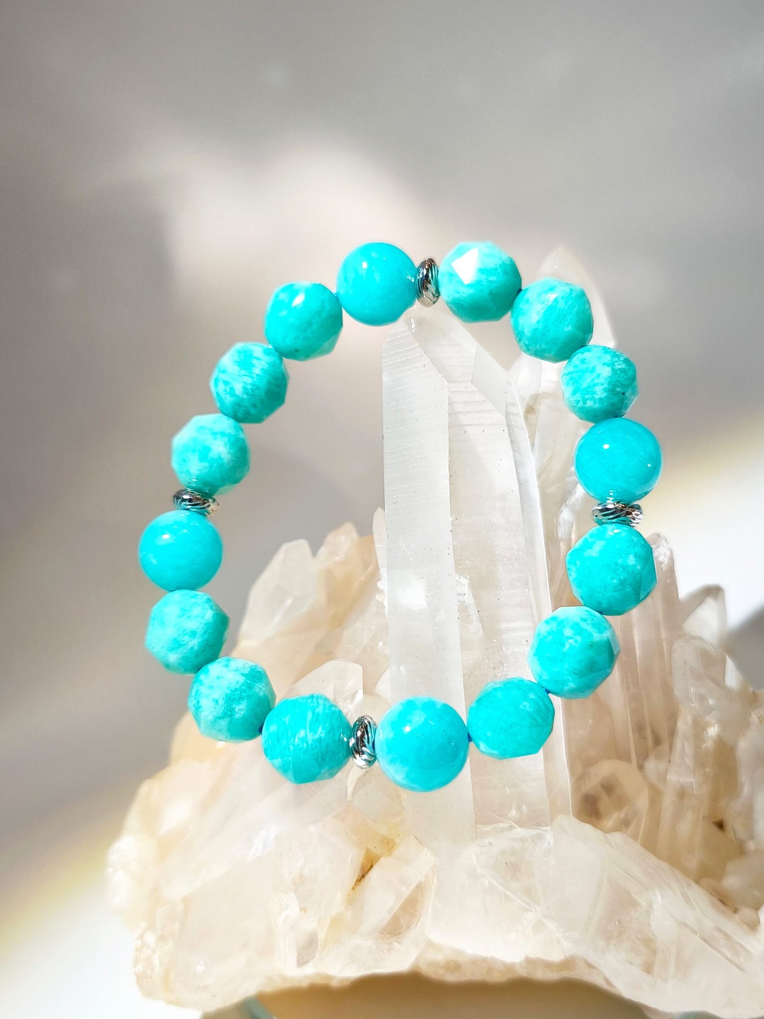 天河石 莫桑天河石 天河石功效 天河石手鏈 天河石星切 amazonite bracelet 藍色水晶 喉輪 throat chakra