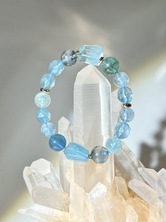 【限量訂制】海藍寶 × 湖水藍碧璽手串｜表達清晰・信念穩定・強化喉輪