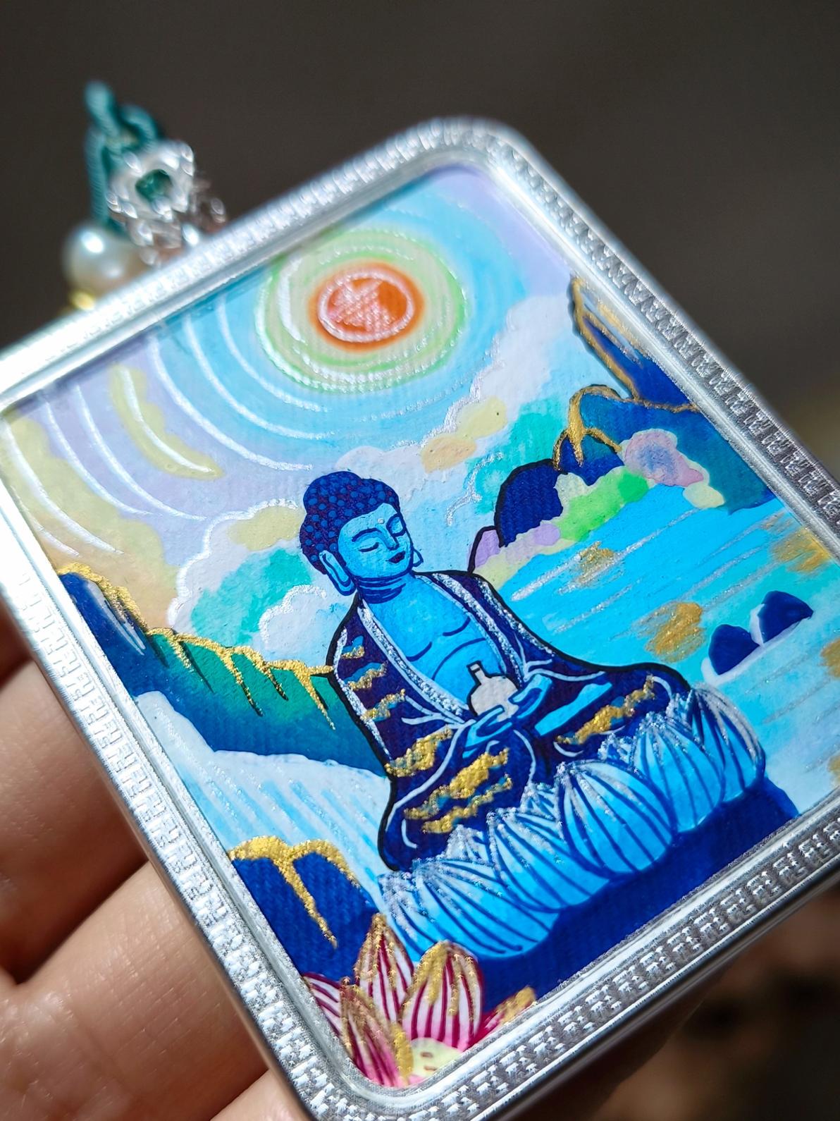 藍色藥師佛唐卡 Bhaisajyaguru 唐卡 西藏唐卡 手繪唐卡 南無水晶