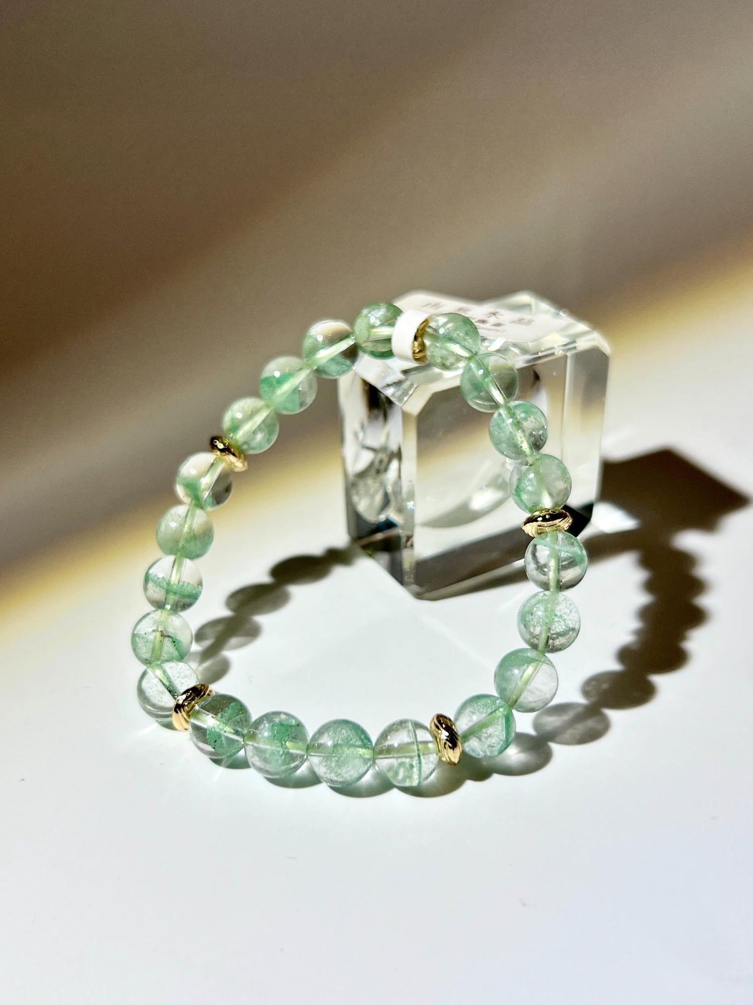 高品金字塔翠幽靈水晶手鏈 7.5mm Emerald Phantom Quartz Bracelet 全貌展示