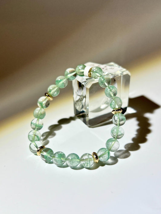 高品金字塔翠幽靈水晶手鏈 7.5mm Emerald Phantom Quartz Bracelet 全貌展示