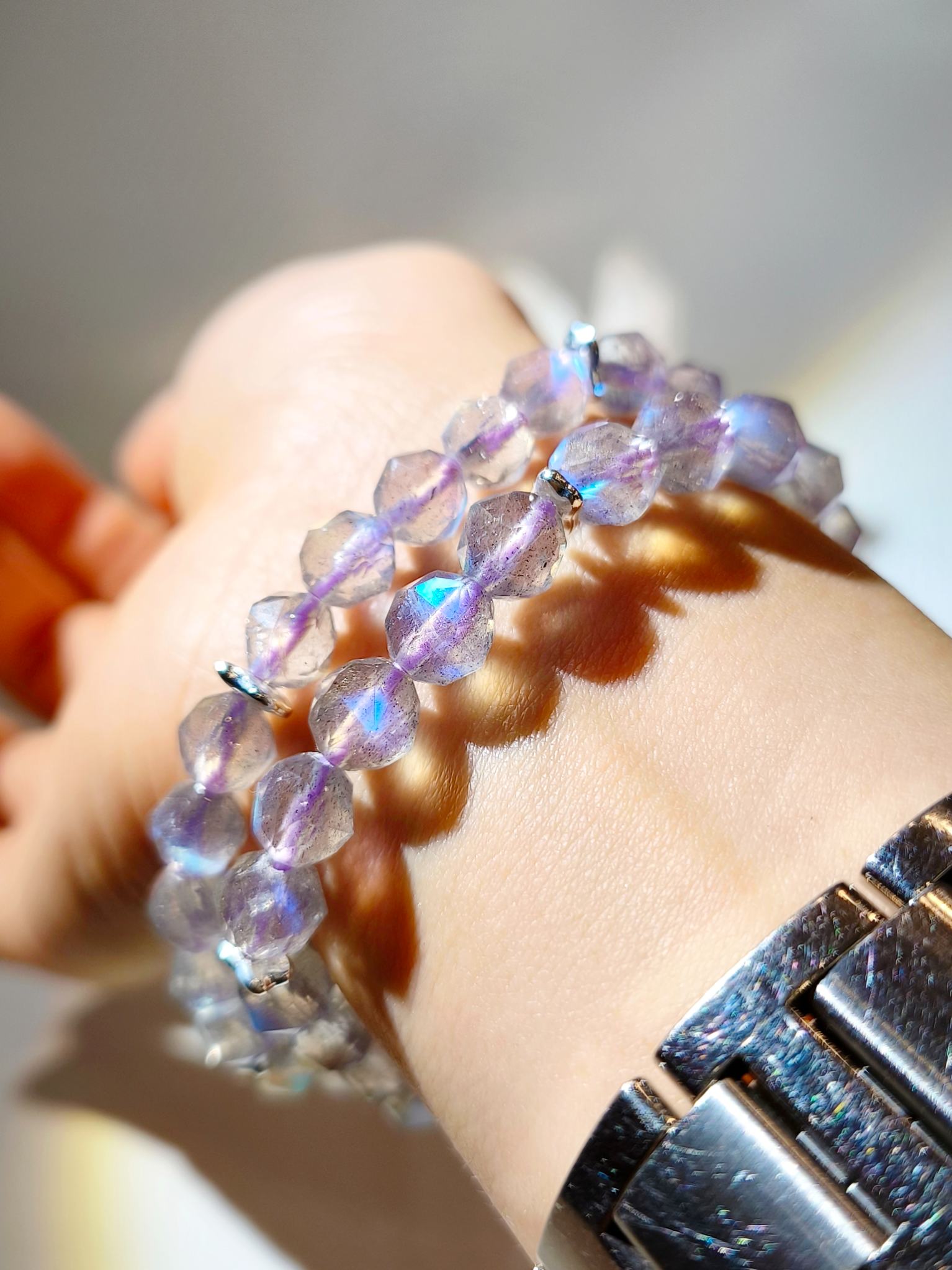 紫拉長 紫拉長水晶 灰月亮 拉長石 Labradorite 拉長石功效 拉長石手鏈 桃花水晶 人緣水晶 姻緣水晶  星切 彩虹拉長石 