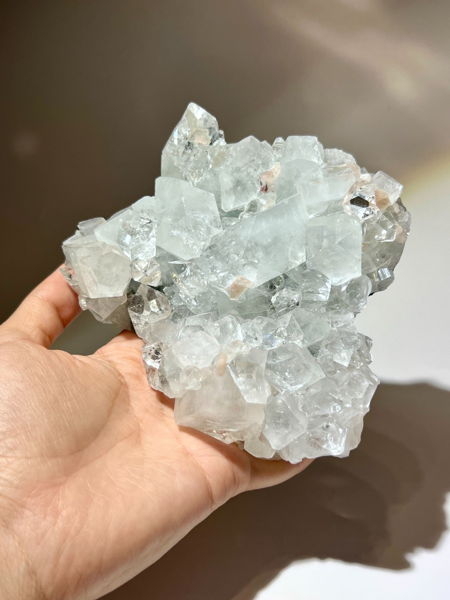 478g 印度頂級鑽石魚眼石｜白色透明 Apophyllite 晶簇 尺寸 12×12×4.5cm