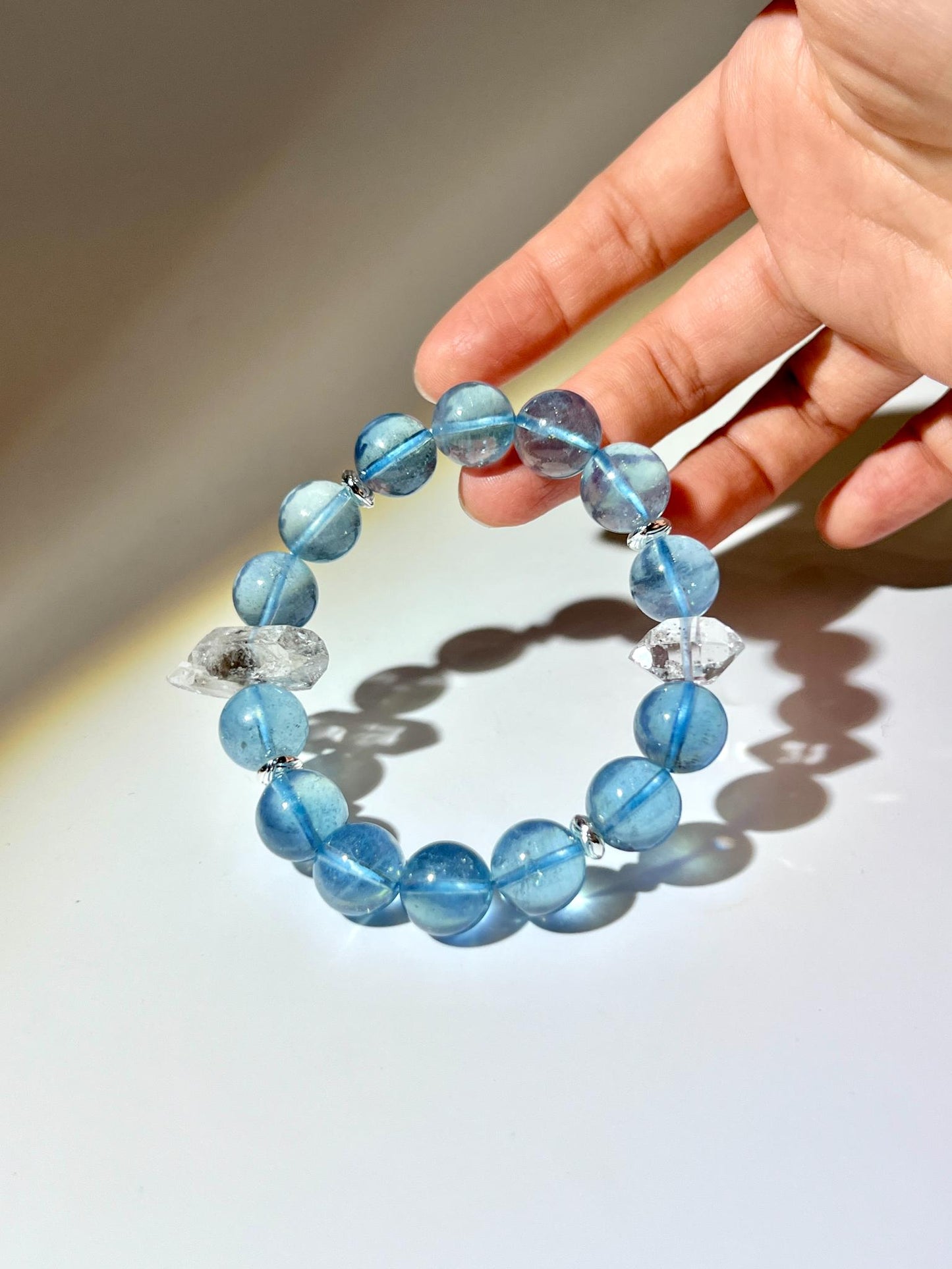 頂級海藍寶配赫基蒙閃靈鑽喉輪調頻孤品 Namu Crystal 專屬拍攝