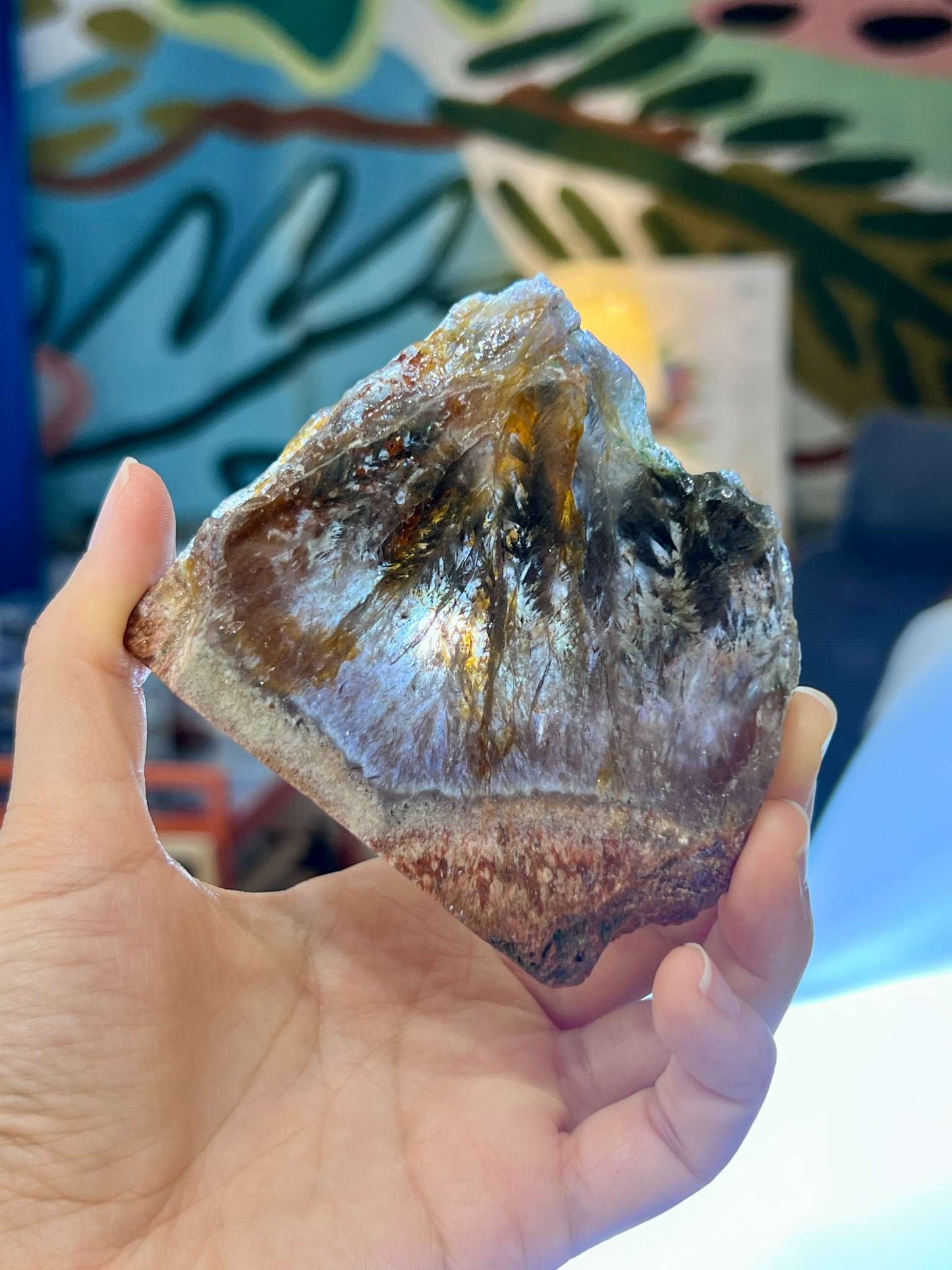 巴西黑羽毛極光23原石切片 Auralite-23 slice