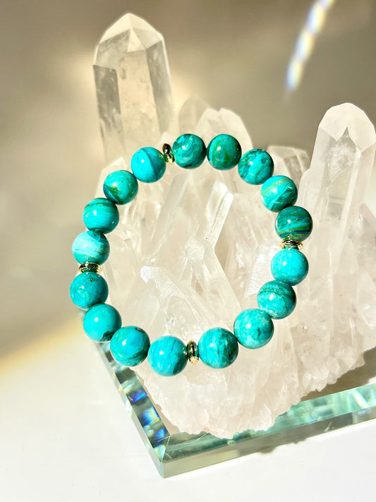 Blue Peruvian Opal 秘魯藍澳寶能量手串，有助舒緩情緒與釋放壓力，帶來平靜與放鬆。